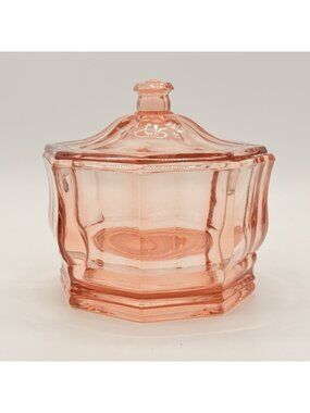 VTG Pink Indiana Glass Concord Octagon Candy Dish With Lid 5.5" Tall Decorative